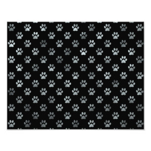 Hund Paw Skriv ut Silver Grått Black-bakgrund Fototryck