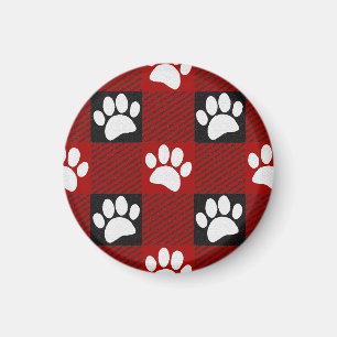 Hund Paw-utskrift, buffel, färgad och röd Magnet