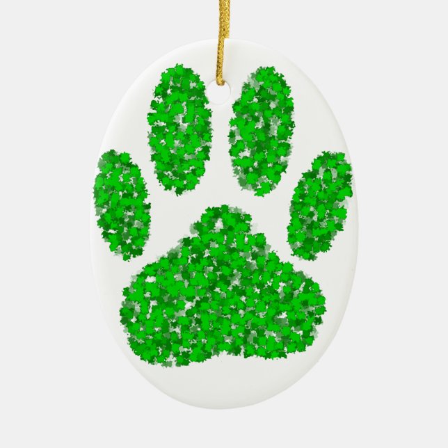 Hund Paw-utskrift för grönt Foliage Julgransprydnad Keramik (Framsidan)