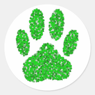 Hund Paw-utskrift för grönt Foliage Runt Klistermärke