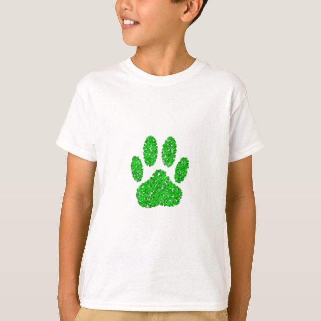 Hund Paw-utskrift för grönt Foliage Tee (Framsida)