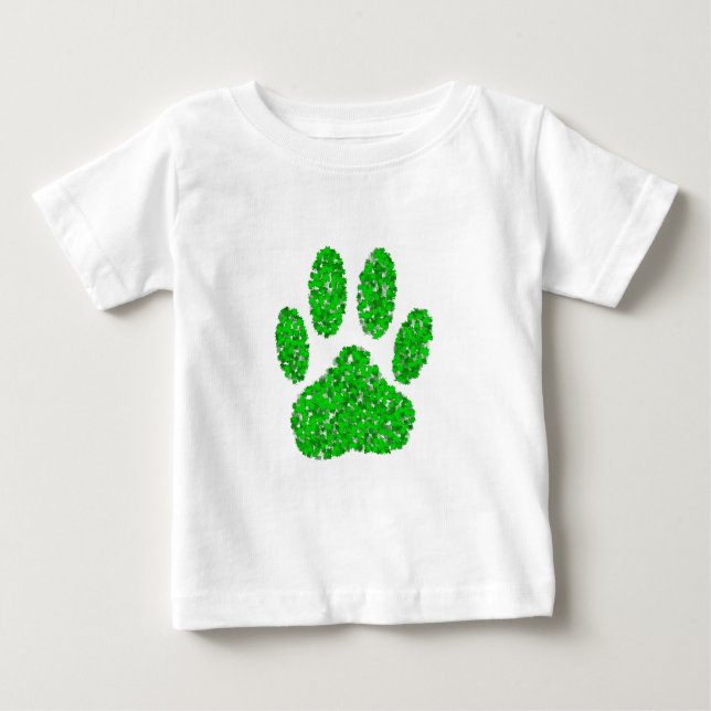 Hund Paw-utskrift för grönt Foliage Tee Shirt (Framsida)