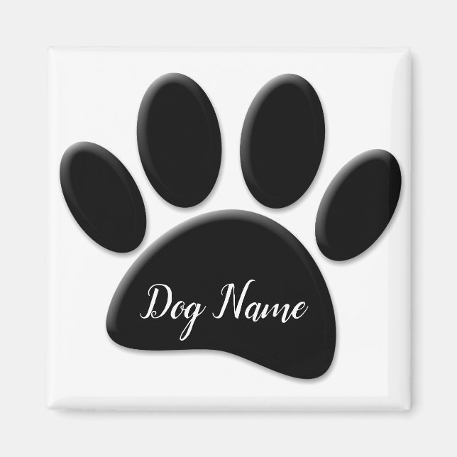 Hund Paw-utskrift med Anpassningsbar Doggie Namn Magnet (Framsidan)