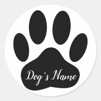 Hund Paw-utskrift med eget namn Runt Klistermärke