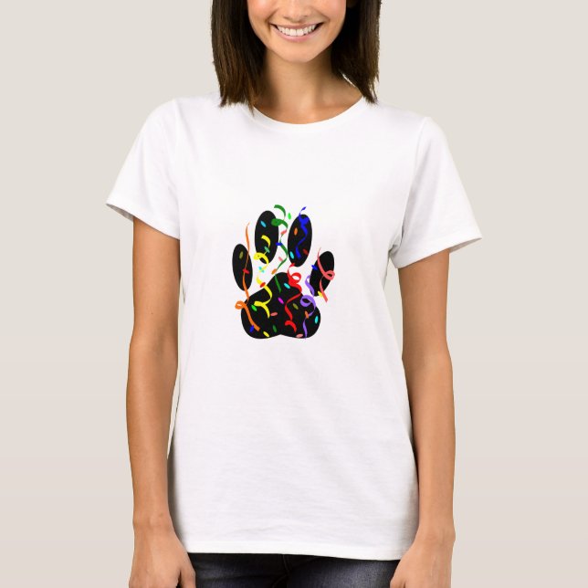 Hund Paw-utskrift med konfetti och strömmare Tee (Framsida)