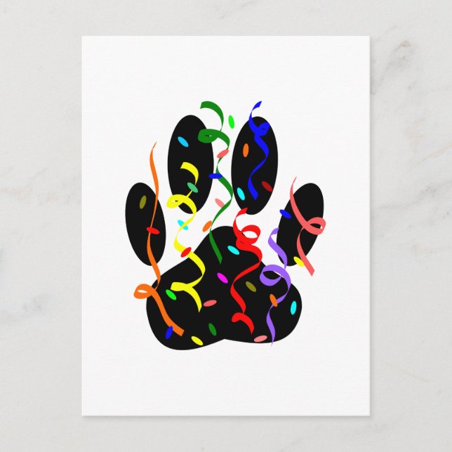 Hund Paw-utskrift med konfetti och strömmare Vykort (Framsida)