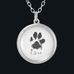 Hund Paw-utskrift med Pets Namn - Svart - Silverpläterat Halsband<br><div class="desc">Hund Paw-utskrift med Pets Namn - Svart -</div>