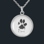 Hund Paw-utskrift med Pets Namn - Svart - Sterling Silver Halsband<br><div class="desc">Hund Paw-utskrift med Pets Namn - Svart -</div>