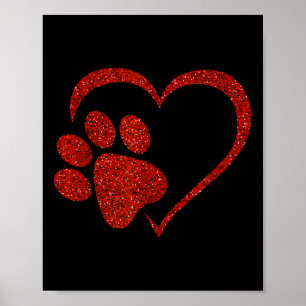 Hund Paw-utskrift med rött hjärta för Alla hjärtan Poster