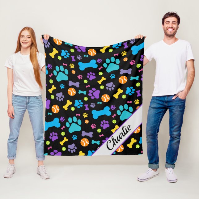 Hund Paw-utskriftsuppsättning Fleecefilt (På plats)