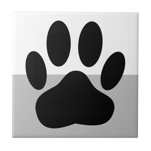 Hund Pawprint Black White och Grått Kakelplatta (Framsidan)