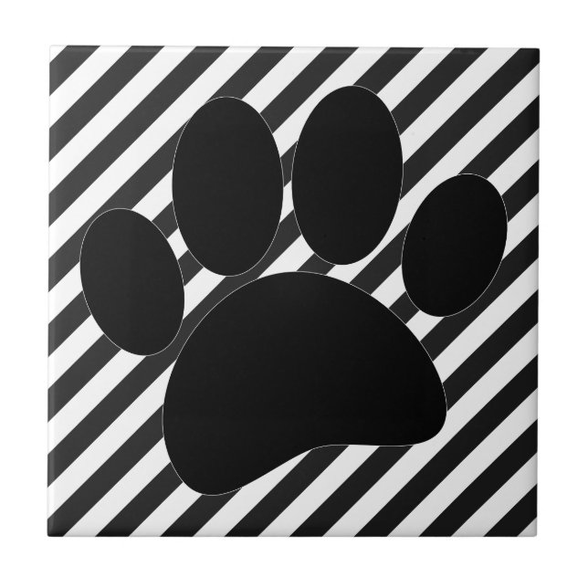 Hund Pawprint Black White Rand Kakelplatta (Framsidan)
