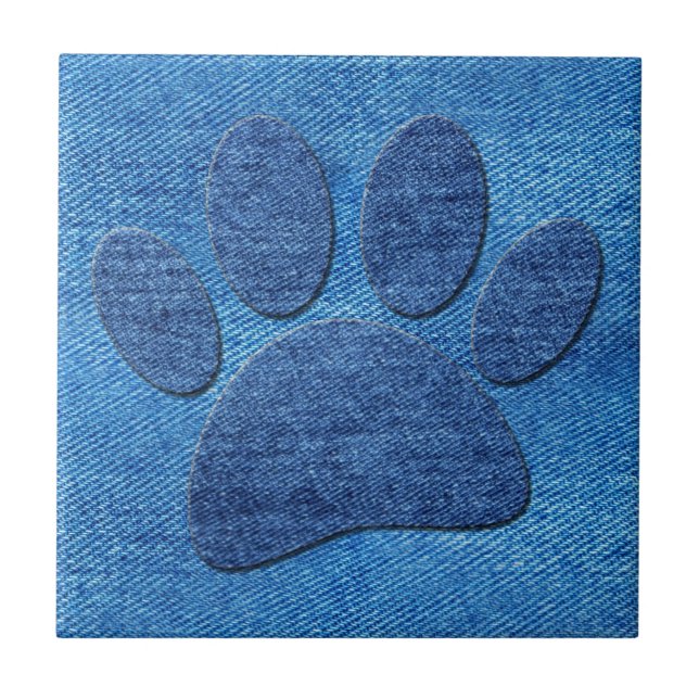 Hund Pawprint Blue Denim Pint Kakelplatta (Framsidan)