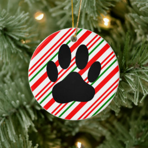 Hund Pawprint Candy cane Julgransprydnad Keramik