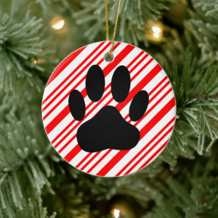 Hund Pawprint Candy cane keramisk prydnadsföremål Julgransprydnad Keramik