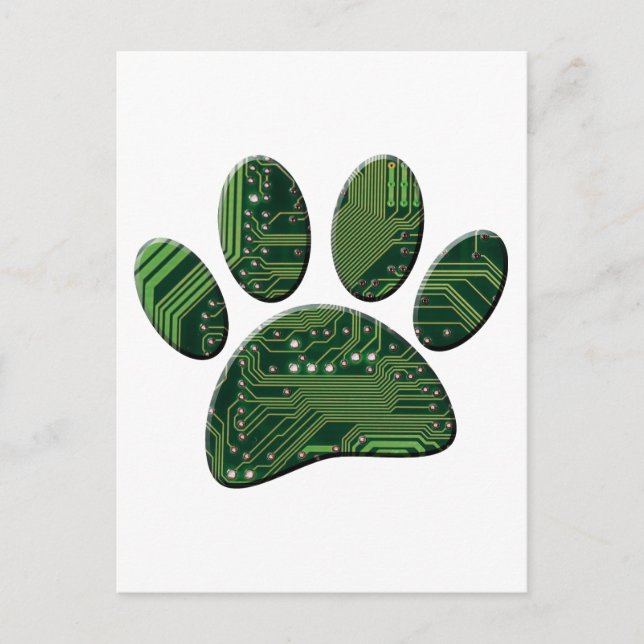 Hund Pawprint Circuit Board Art Vykort (Framsida)
