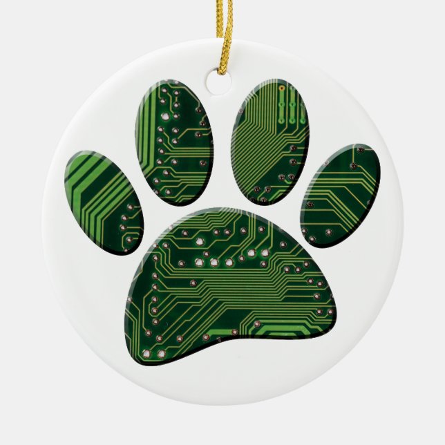 Hund Pawprint Circuit Board Julgransprydnad Keramik (Framsidan)