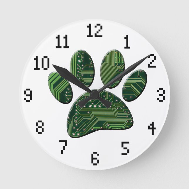 Hund Pawprint Electronic Circuboard Rund Klocka (Framsida)