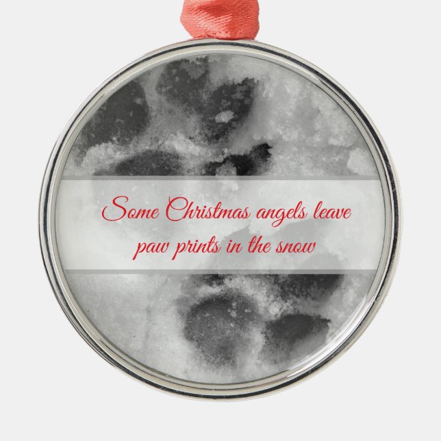 Hund Pawprint i Snö-dekorationen. Julgransprydnad Metall (Framsidan)