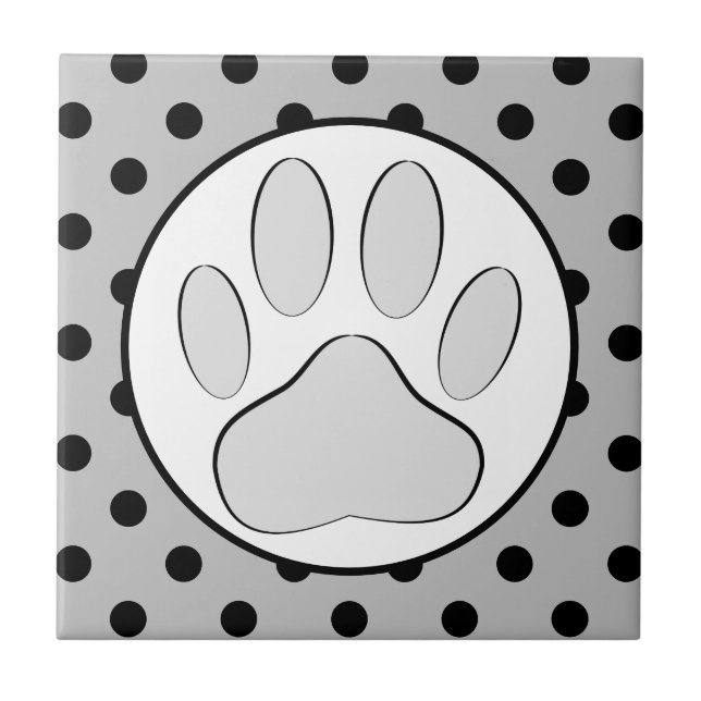 Hund Pawprint Polka dots Round Ram Kakelplatta (Framsidan)