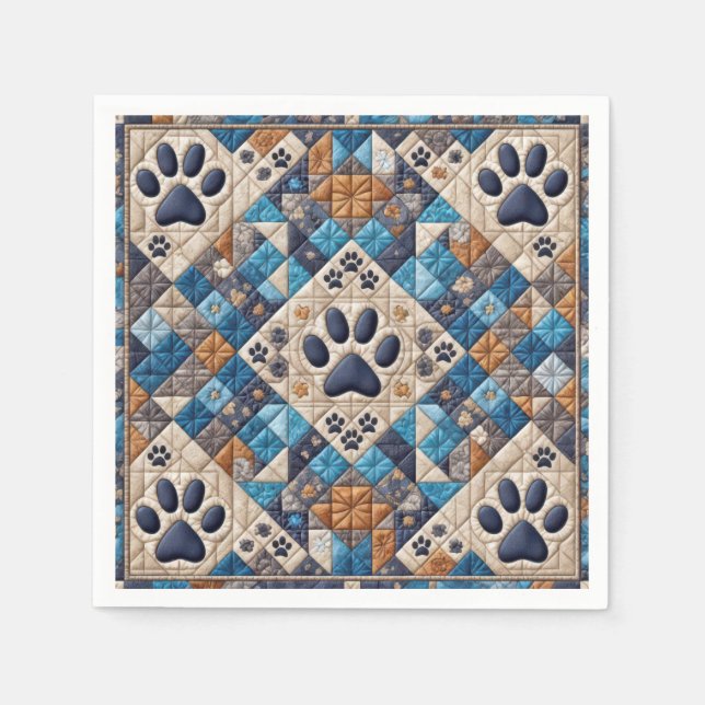 Hund Pawprint Quilt Design Pappersservett (Framsidan)