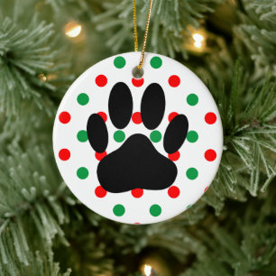 Hund Pawprint Red Grönt Polka dots Julgransprydnad Keramik