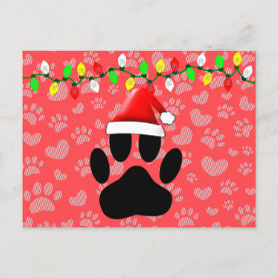 Hund Pawprint Santa Hat jul Ljus Helg Vykort