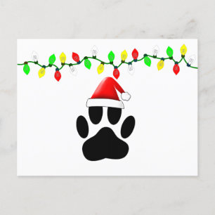 Hund Pawprint Santa Hat jul Ljus Helg Vykort