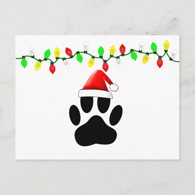 Hund Pawprint Santa Hat jul Ljus Helg Vykort (Framsida)