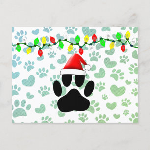 Hund Pawprint Santa Hat jul Ljus Helg Vykort