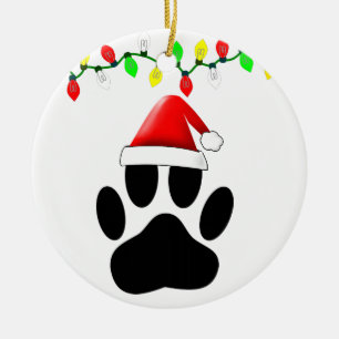 Hund Pawprint Santa Hat jul Ljus Julgransprydnad Keramik