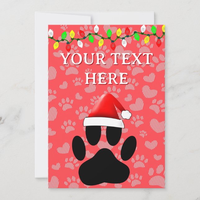 Hund Pawprint Santa Hat jul Ljus Julkort (Framsida)