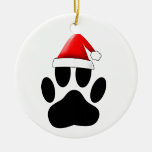 Hund Pawprint Santa Hat Julgransprydnad Keramik