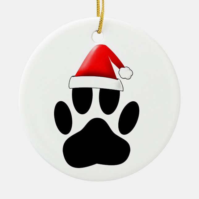 Hund Pawprint Santa Hat Julgransprydnad Keramik (Framsidan)