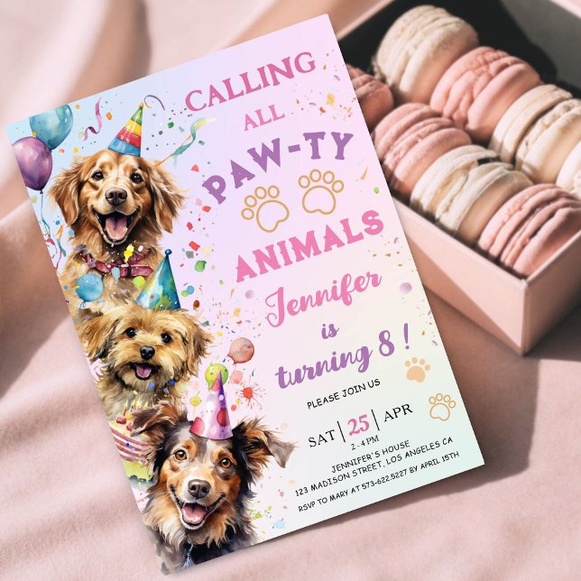 Hund Pawty Födelsedagsfest Girl 8:e födelsedagen Inbjudningar (Skapare uppladdad)
