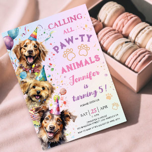 Hund Pawty Födelsedagsfest Girl Femte födelsedagen Inbjudningar