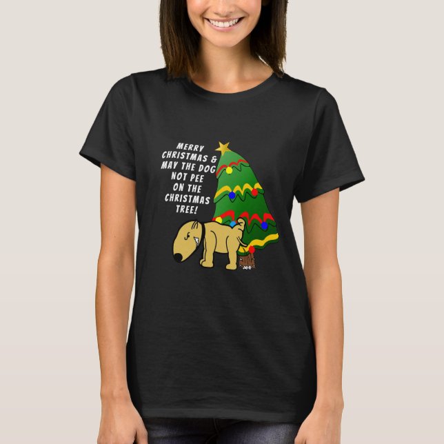 Hund Pee på Julgran  T Shirt (Framsida)