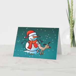 Hund Peeing på Snögubbe Helgkort