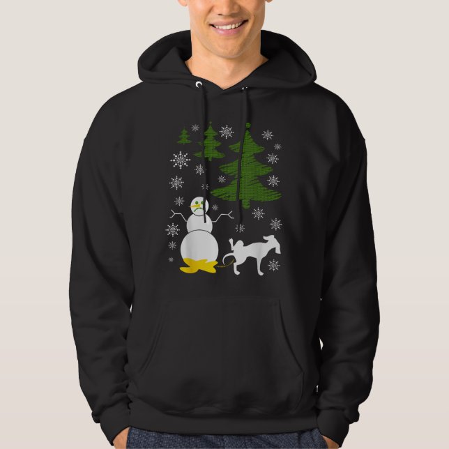 Hund Pees on Snögubbe Ugly Julafton Sweater Hoodie (Framsida)