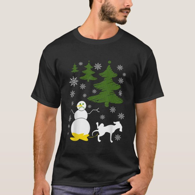 Hund Pees on Snögubbe Ugly Julafton Sweater T Shirt (Framsida)