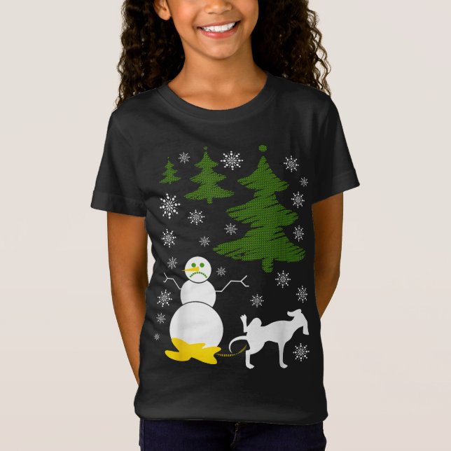 Hund Pees on Snögubbe Ugly Julafton Sweater T Shirt (Framsida)