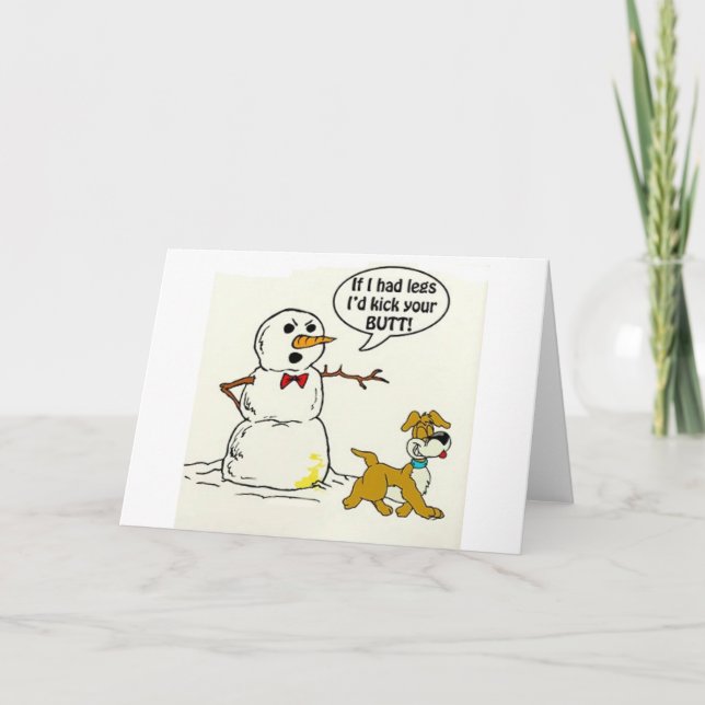 Hund Pees på Snögubbe Helgkort (Framsida)