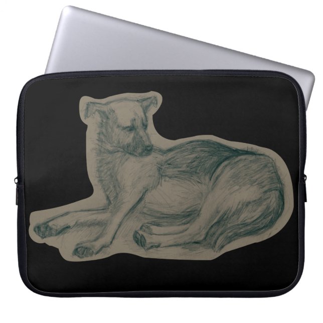 Hund. Penna teckning. Laptop Sleeve (Framsidan)