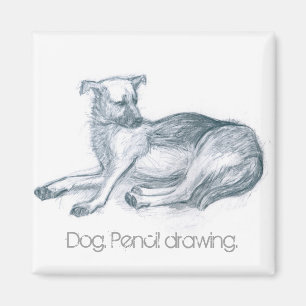 Hund. Penna teckning. Magnet