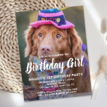 Hund-Personlig-fotoinbjudan för fotoutfoto på föde Vykort<br><div class="desc">Birthday Girl! Inbjudan vänner och familj till din valp eller hund födelsedagsfest med det här enkla hund för födelsedagskalender. Lägg till din valps favoritfoto och anpassa dig med namn, födelsedagsnummer och all födelsedagsfest för hund! Byt till Birthday Boy av en valp. Besök vår samling för att hitta matchande dekoration och...</div>