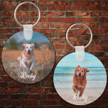 hund personlig Pet 2 Photo Template Dubbla Side Nyckelring<br><div class="desc">Den här nyckelkedjan för personlig är ett unikt sätt att fira din hund-vän. Med en högkvalitativ fotoutskrift och ditt husdjurs namn är det ett snyggt tillbehör som gör att världen vet hur mycket du tar hand om din fyralegerade vän. Oavsett om du klipper till ditt eget nycklar eller ger dig...</div>