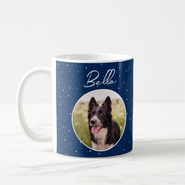 Hund Pet Anpassningsbar Photo Namn Blue Snöflingor Kaffemugg (Vänster)