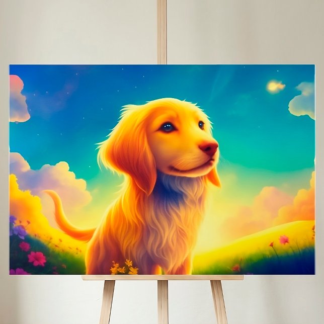 Hund Pet Colorful Meadow Himlar, sommardjur Canvastryck (Skapare uppladdad)
