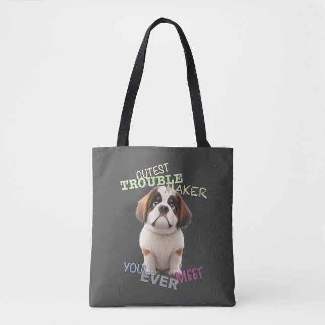 Hund Pet Cuttest Trouble Maker Cute Adsible Funny Tygkasse (Framsida)