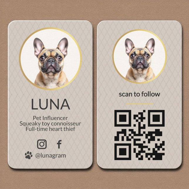 Hund Pet Elegant Photo Guld Social Media QR-kod Visitkort (Skapare uppladdad)